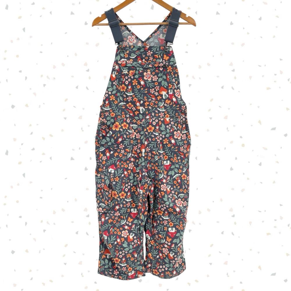 Duluth Trading CROPPED Heirloom Garden Overalls Blue Gnomes Snail Cottage Size S